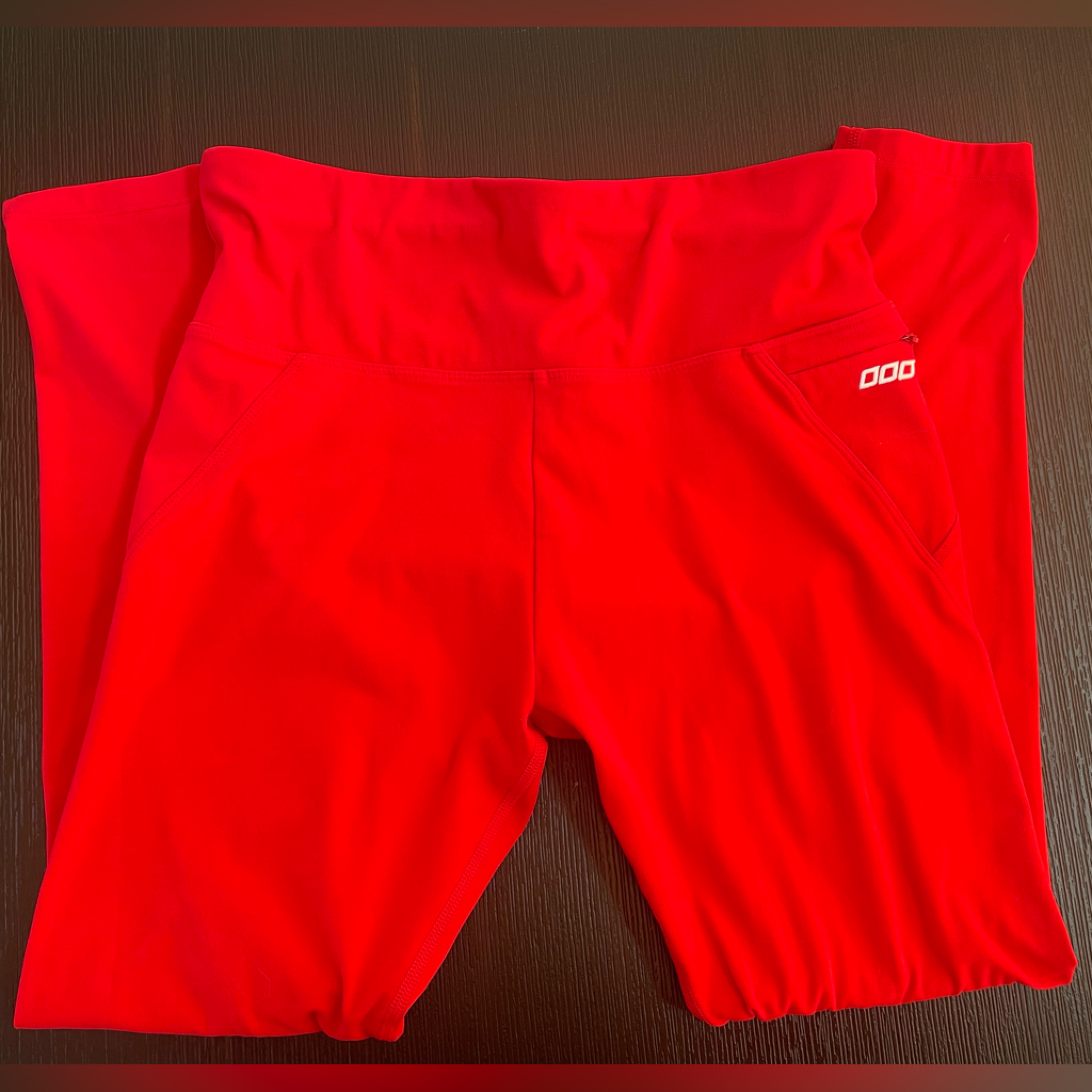Uniquely Lorna Jane Red Leggings With Front Zipper And Adjustable Waist Sz L